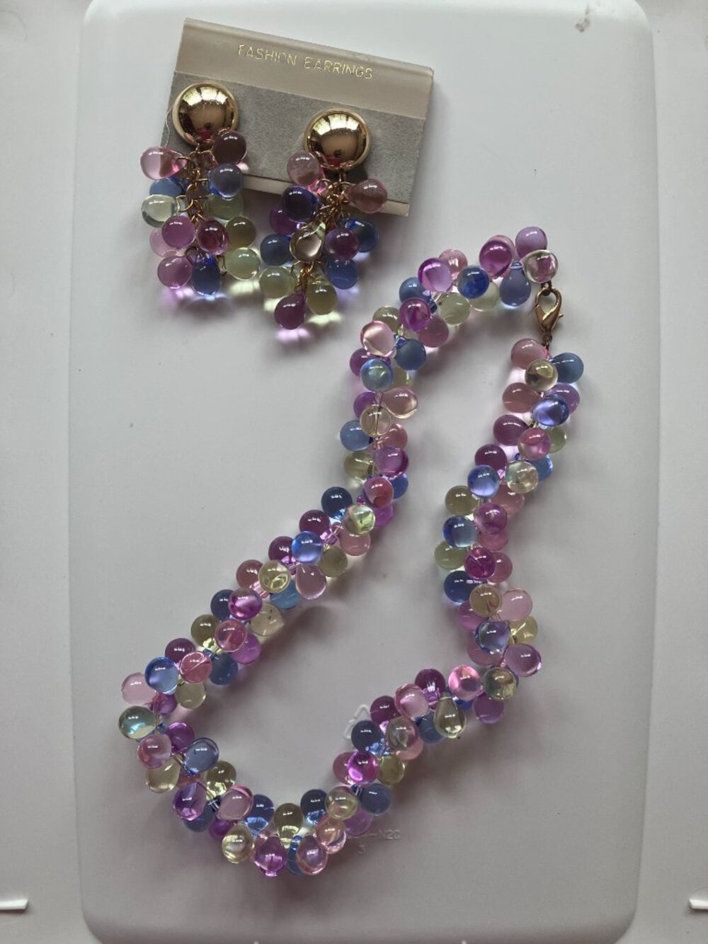 Vintage multi-colored beaded necklace and earrings set